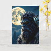 Bigfoot with Glowing Eyes and Owl on his Shoulder Kaart (Gele Bloem)