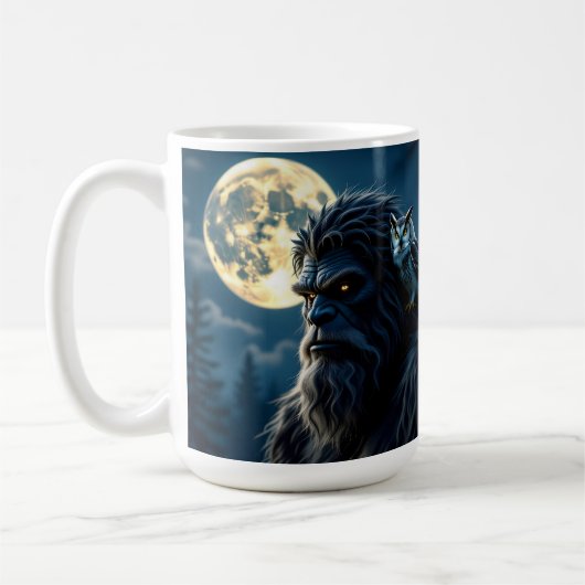 Bigfoot with Glowing Eyes and Owl on his Shoulder  Koffiemok (Links)