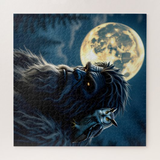 Bigfoot with Glowing Eyes and Owl on his Shoulder  Legpuzzel (Horizontaal)