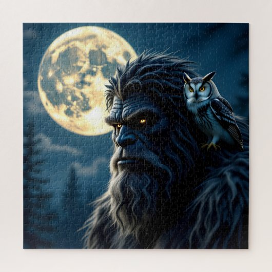 Bigfoot with Glowing Eyes and Owl on his Shoulder  Legpuzzel (Verticaal)