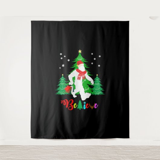 Bigfoot Yeti Sasquatch Kerstmis Geloof Kerstmis Wandkleed (Voorkant)