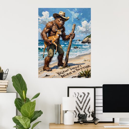 Bigfoot's Beach Haul: een hert en een stok Poster (Thuiskantoor)