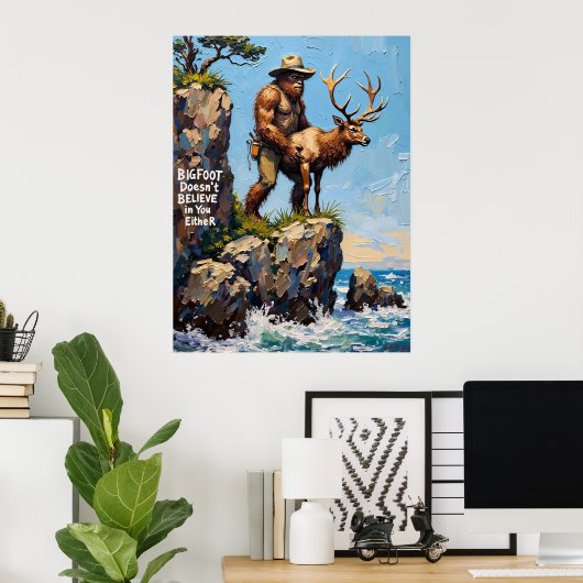 Bigfoot's Coastal Journey: een onwaarschijnlijke r Poster (Thuiskantoor)