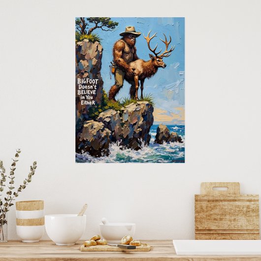 Bigfoot's Coastal Journey: een onwaarschijnlijke r Poster (Keuken)