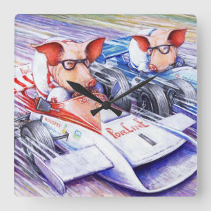 Biggen die de wandklok van de auto besturen