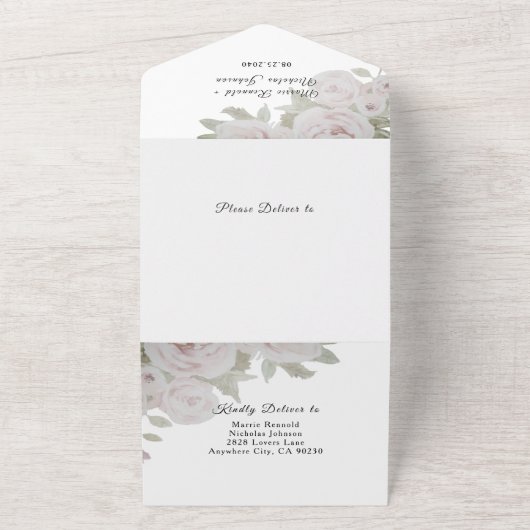 Biggen Grijze roze roze Waterverf All In One Uitnodiging (Buitenkant)