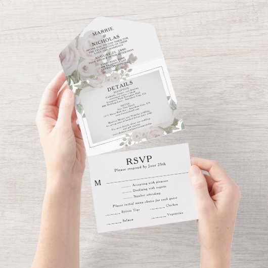 Biggen Grijze roze roze Waterverf All In One Uitnodiging (Afscheurbaar)