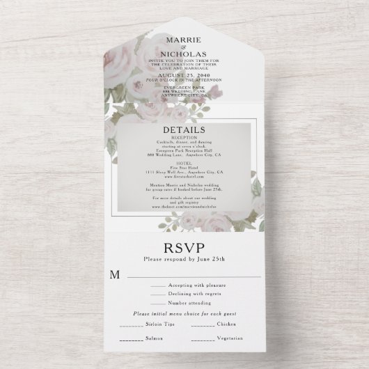 Biggen Grijze roze roze Waterverf All In One Uitnodiging (Binnen)