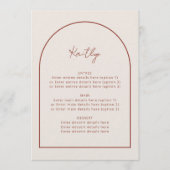 Biggen met minimale terracotta gastnaam bruiloft m menu (Voorkant)