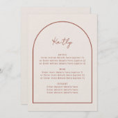 Biggen met minimale terracotta gastnaam bruiloft m menu (Voorkant / Achterkant)
