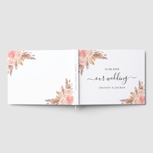 Biggen met roze spoelroos roos goud gastenboek (Volledig)