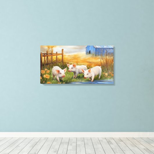 Biggen op het Boerderij Canvas Afdruk (Insitu (Houten vloer))