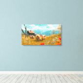 Biggen spelen in een veld canvas afdruk (Insitu (Houten vloer))