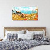 Biggen spelen in een veld canvas afdruk (Insitu (Slaapkamer))