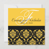 Biggen Uitnodiging Monogram Damask Yellow Back (Voorkant)