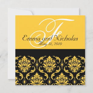 Biggen Uitnodiging Monogram Damask Yellow Back