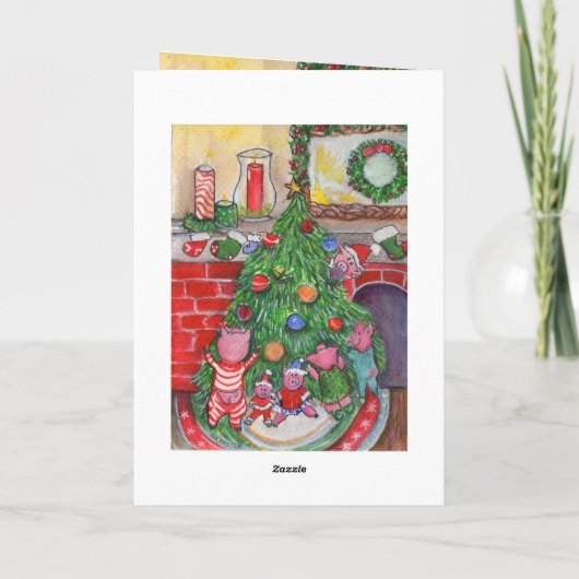 Biggen versieren kerstboom feestdagen kaart (Achterkant)