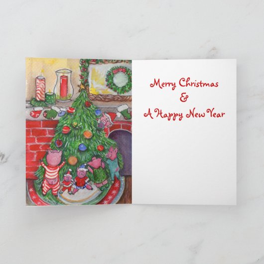 Biggen versieren kerstboom feestdagen kaart (Binnen)