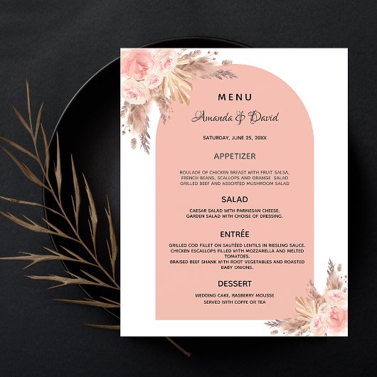 Biggenmenu pampas roos gouden blozen