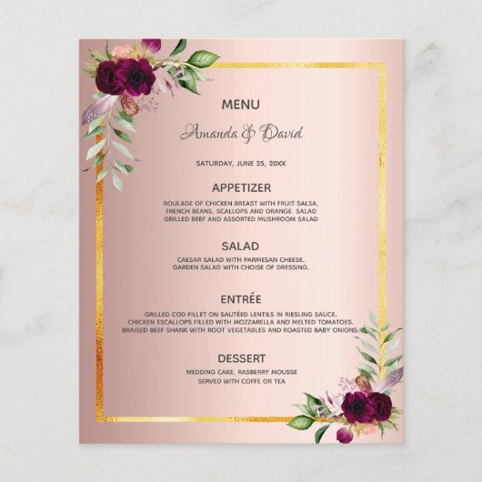 Biggenmenu roos gouden foto ons verhaal (Voorkant)