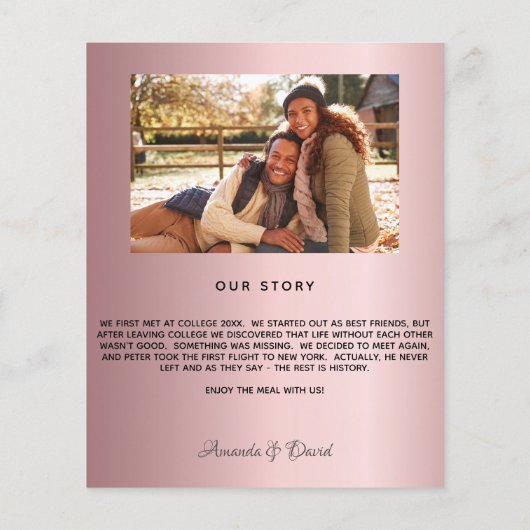 Biggenmenu roze florale stoffige roos gouden foto (Achterkant)