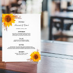 Biggenmenu zonnebloemen — budget flyer<br><div class="desc">Let op: dit menu staat op flyer paper en erg dun. Ga naar onze winkel voor dikkere menu's (hetzelfde ontwerp). Een elegant bohemisch boho-stijl trouwmenu. Pas uw namen,  datum en het trouwmenu aan en voeg deze toe. Een witte achtergrond. Verdroogd met zonnebloemen en pamapegras. Achterzijde: roos goudkleurige achtergrond.</div>