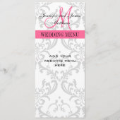 Biggenmenukaarten Damask Monogram Pink White Menu (Voorkant)