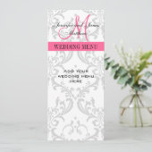 Biggenmenukaarten Damask Monogram Pink White Menu (Staand voorkant)