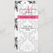 Biggenmenukaarten Damask Monogram Pink White Menu (Voorkant / Achterkant)