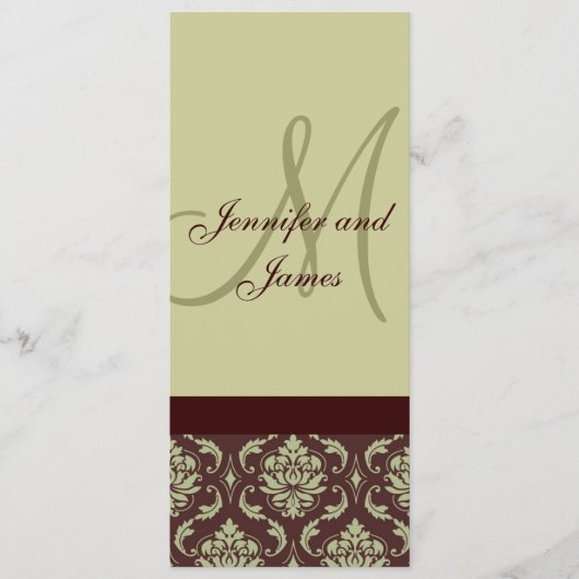 Biggenmenukaarten Monogram Taupe Brown Damask Menu (Voorkant)