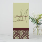 Biggenmenukaarten Monogram Taupe Brown Damask Menu (Staand voorkant)