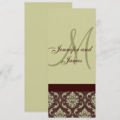 Biggenmenukaarten Monogram Taupe Brown Damask Menu (Voorkant / Achterkant)