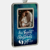 Biggest Christmas Gift | Pregnancy Photo Verzilverd Omlijst Ornament (Rechts)