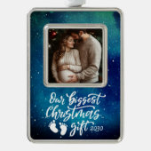 Biggest Christmas Gift | Pregnancy Photo Verzilverd Omlijst Ornament (Voorkant)