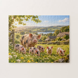 Biggetje Biggen Platteland Weiland Bloemrijke Boer Legpuzzel