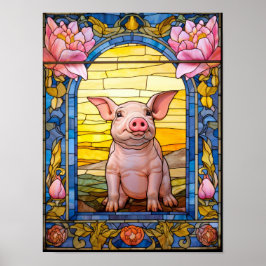 Biggetje glas-in-lood stijl bloemraam kunst  poster