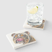 Biggie de Bulldog Animal Gram Stenen Onderzetter (Zijkant)