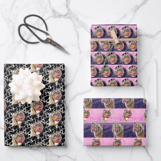 Biggie de Bulldog Giftwrap Set van 3 Inpakpapier Vel (Voorkant)