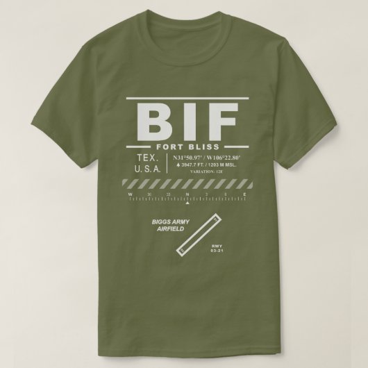 Biggs Army Airfield Fort Bliss BIF T-shirt (Design voorkant)
