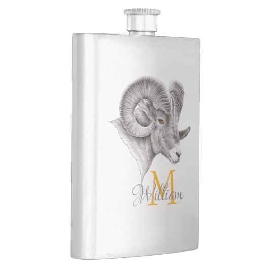 Bighorn Ram Animal art Aries Zodiac Monogram Flacon (Rechts)
