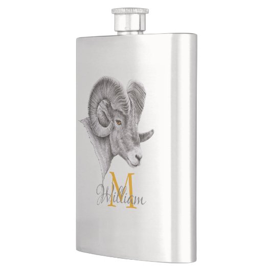Bighorn Ram Animal art Aries Zodiac Monogram Flacon (Links)