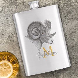 Bighorn Ram Animal art Aries Zodiac Monogram Flacon