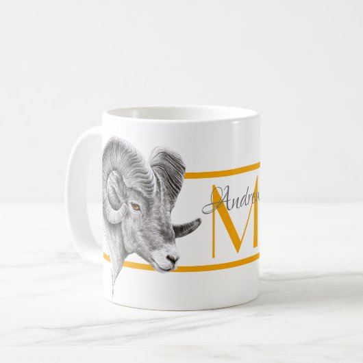 Bighorn Ram Animal art Aries Zodiac Monogram Koffiemok (Voorkant links)