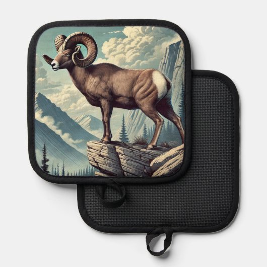 Bighorn Schaap op een Rocky Outcrop Pannenlap (Voorkant / Achterkant)