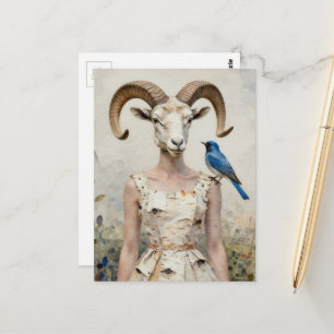 Bighorn-schapenvrouw in een berkenbastjurk Mode Briefkaart
