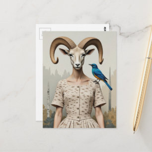 Bighorn-schapenvrouw in een berkenbastjurk Mode Briefkaart