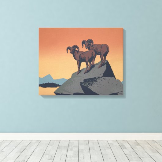 Bighorn Sheep American West Wildlife Canvas Afdruk (Insitu (Houten vloer))