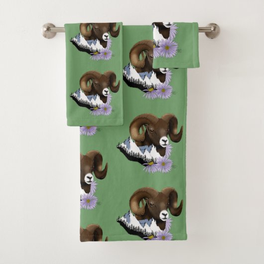 Bighorn Sheep Ram Green Mountains Bad Handdoek (Insitu)