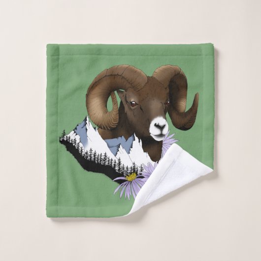 Bighorn Sheep Ram Green Mountains Bad Handdoek (Wasdoekje)