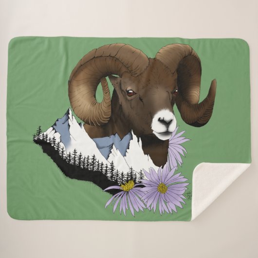 Bighorn Sheep Ram Green Mountains Sherpa Deken (Voorkant (horizontaal))